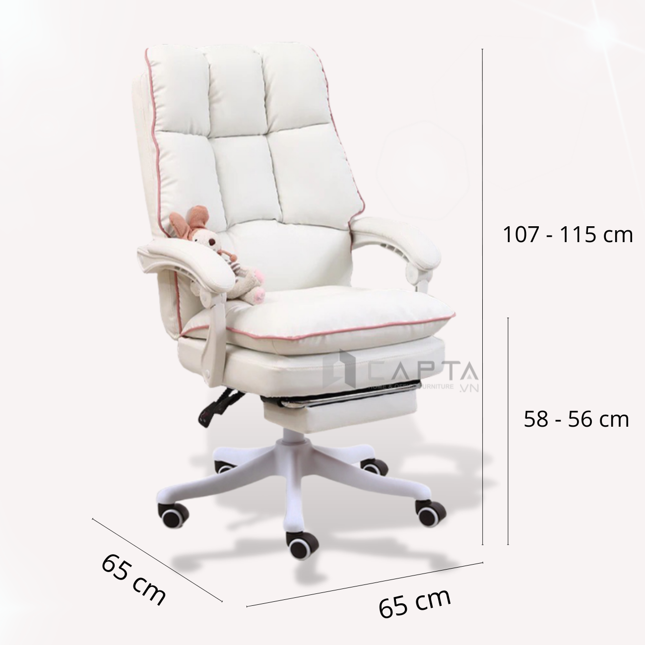 Ghế gaming nữ streamer màu trắng viền hồng Ghế xoay làm việc có gác chân thư giãn CR4104-P  White Gaming Chair - CAPTA