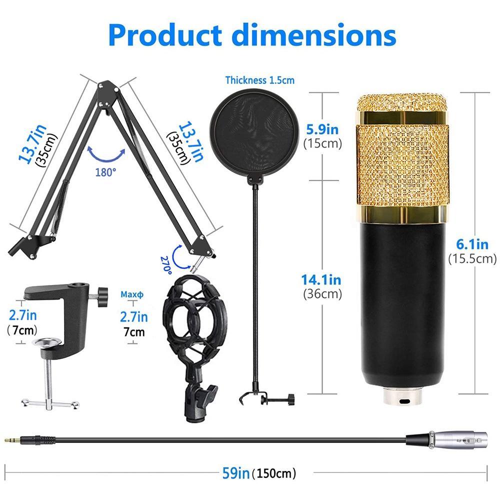 BM 800 Micrô PC ngưng tụ giọng hát Phòng thu ghi âm Micrô cho YouTube Video Trò chuyện Skype Trò chơi Podcast