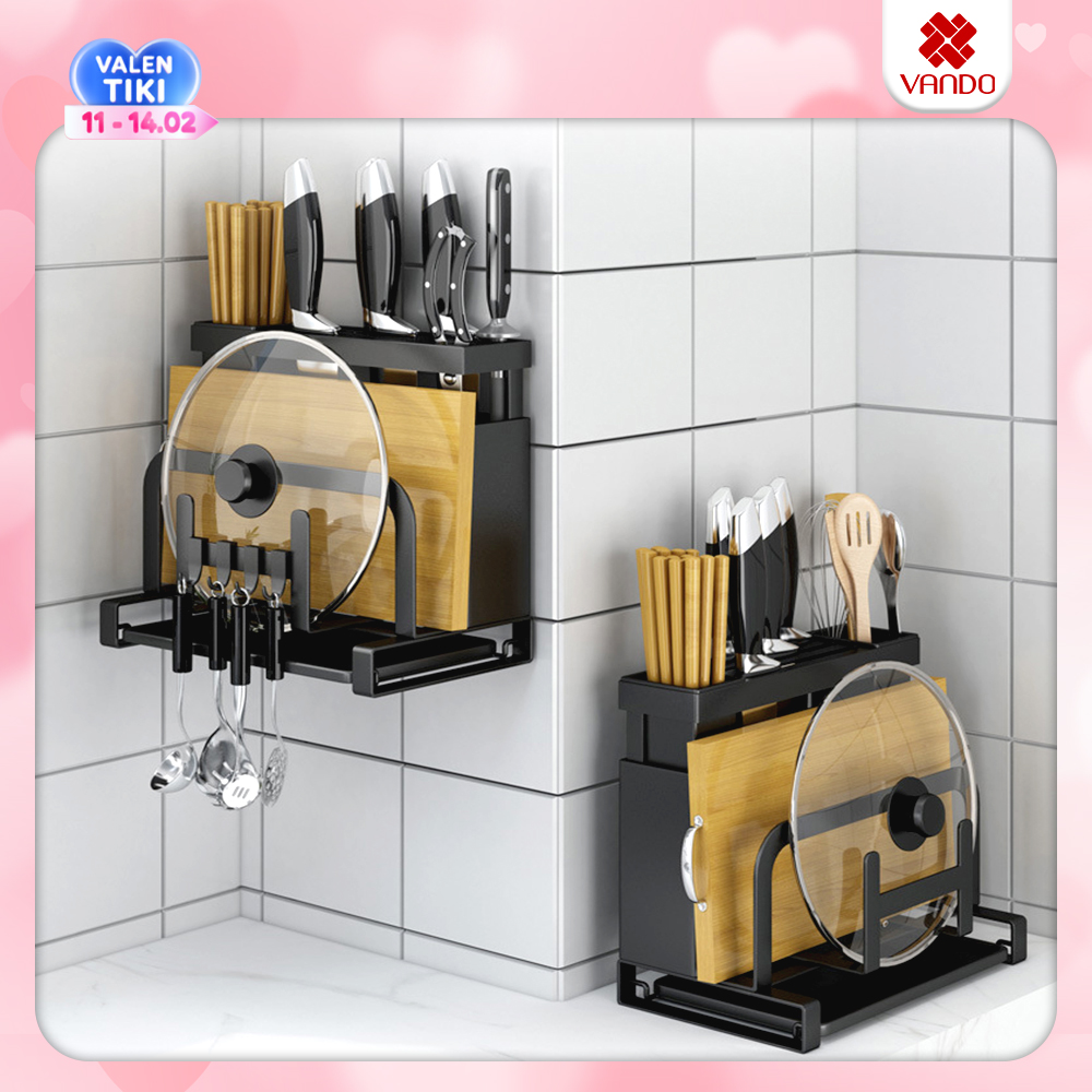 Giá kệ gài dao, thớt, vung chất lượng cao có khay hứng nước để bàn bếp khô ráo tiện ích – Treo tường