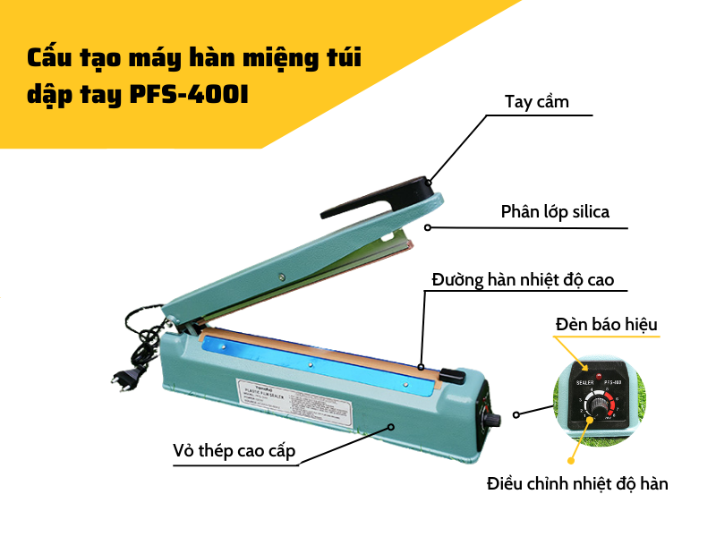 Máy hàn miệng túi dập tay Yamafuji PFS-400I (vỏ thép) hàng chính hãng