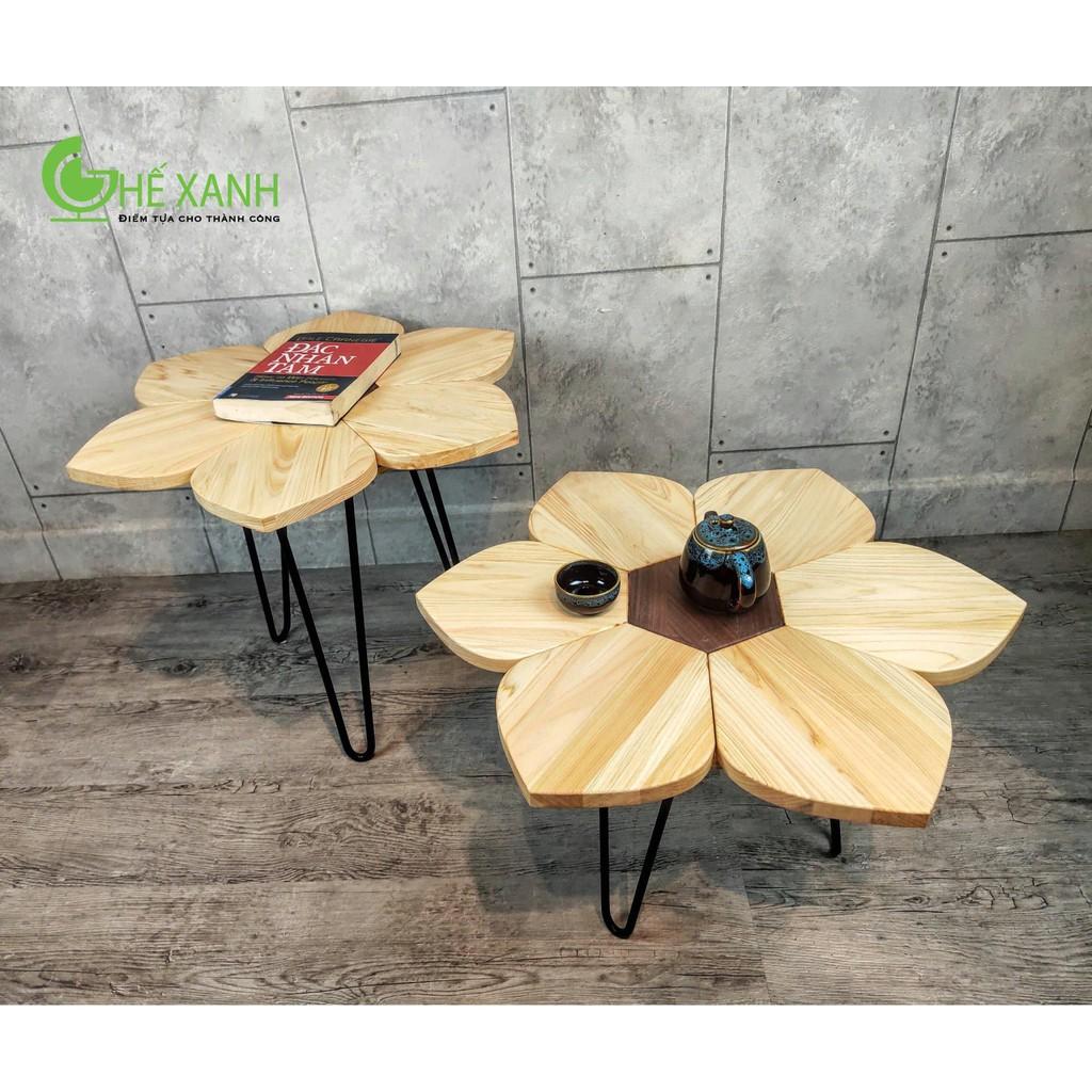 Bàn trà sofa hình cánh Hoa Sen - gỗ Thông Hinoki và Walnut - chân sắt đặc sơn tĩnh điện
