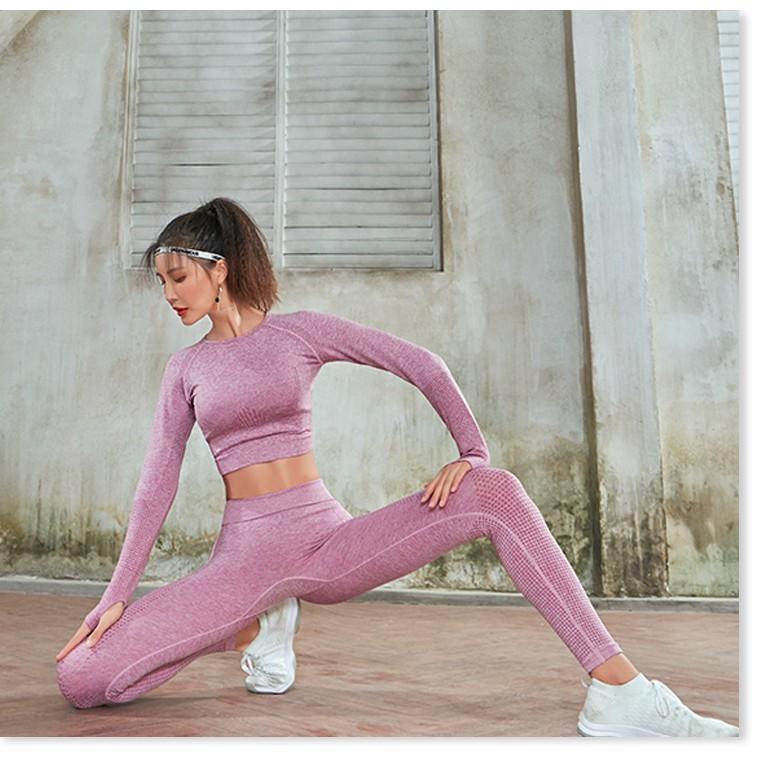 Set quần áo tập gym yoga và các môn thể thao tay dài chất liệu dệt siêu co giãn NTPL03