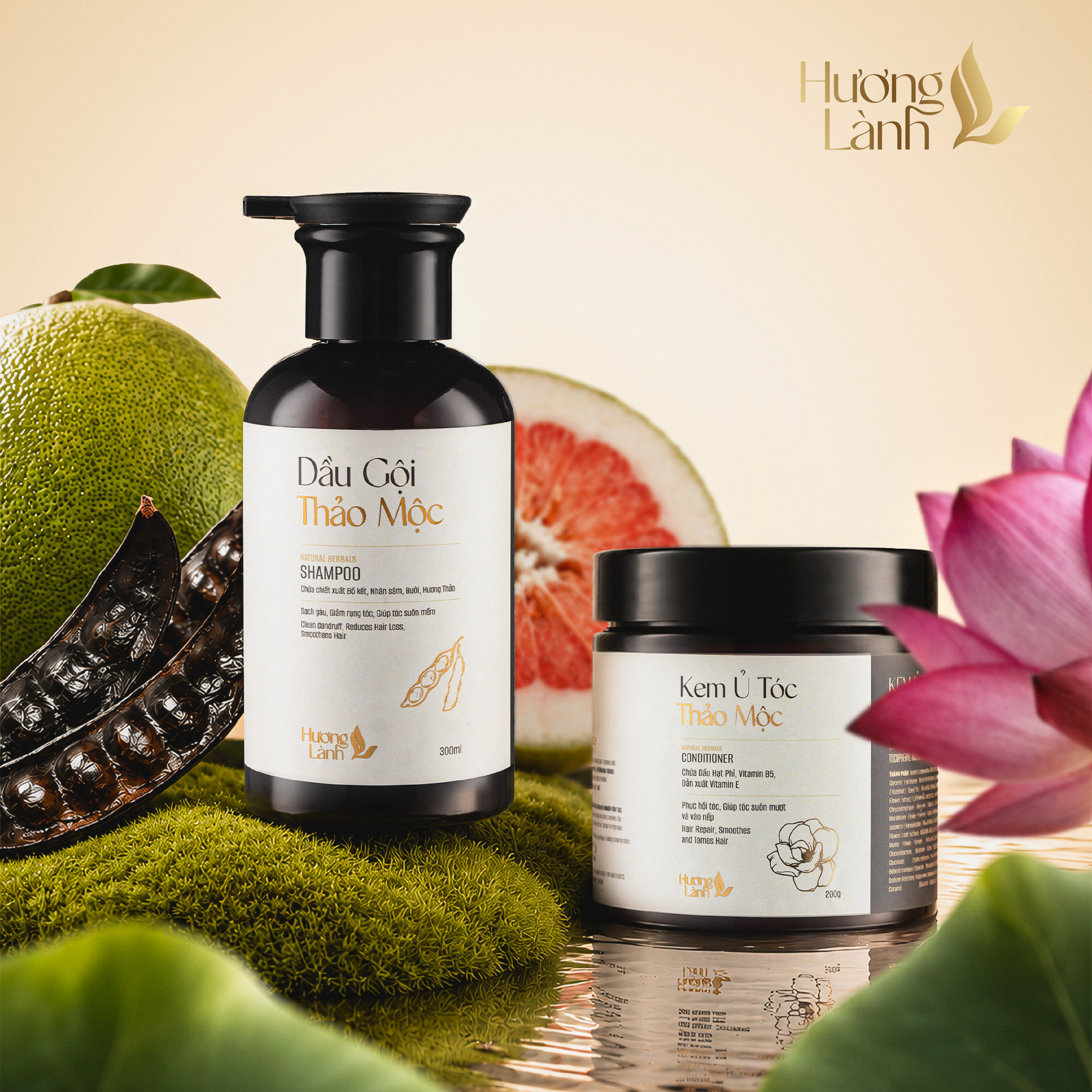 COMBO Dầu gội thảo mộc Hương Lành + Kem ủ tóc thảo mộc Hương Lành