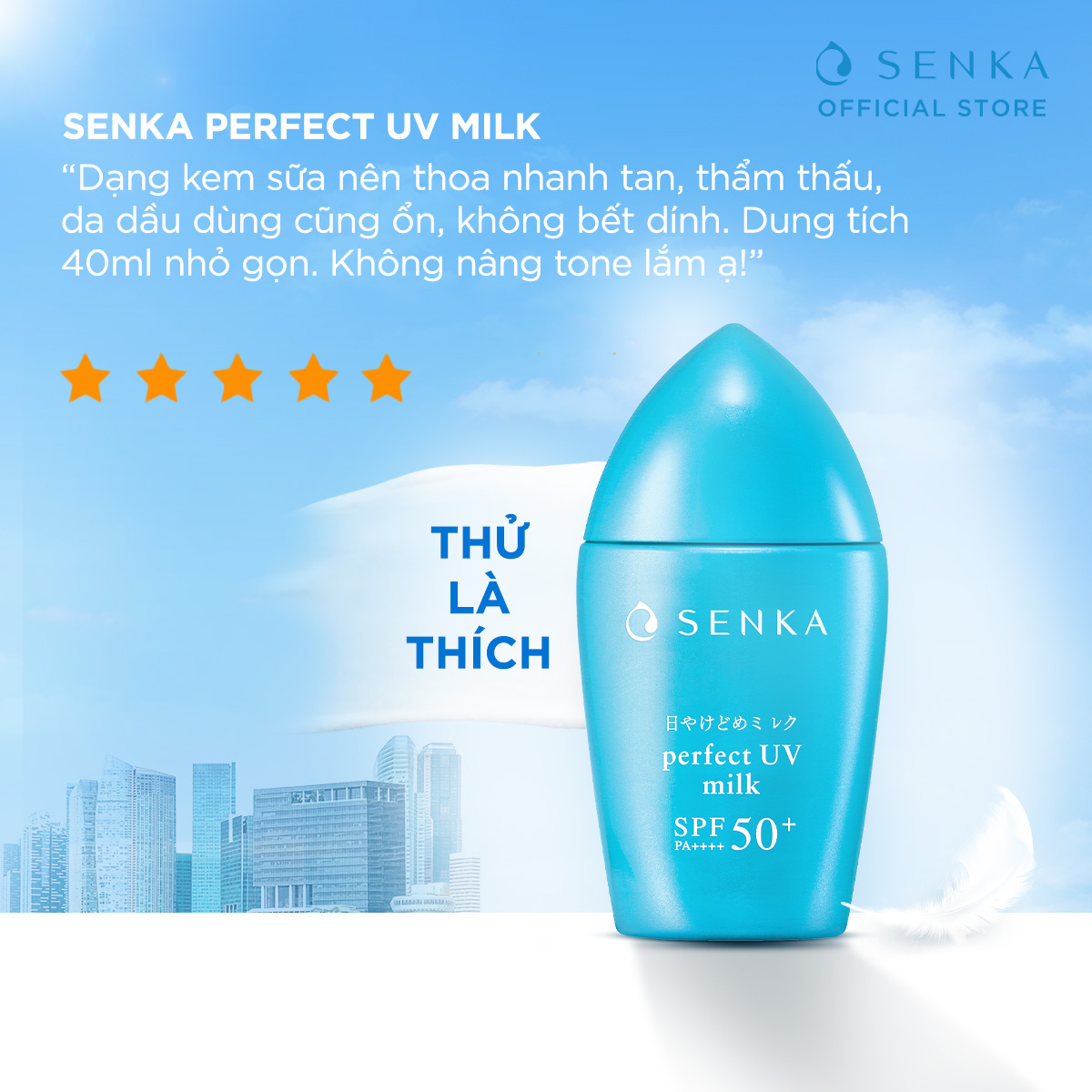 Kem Chống Nắng Dạng Sữa Senka Perfect UV Milk SPF 50+, PA++++ 41095 (40ml)