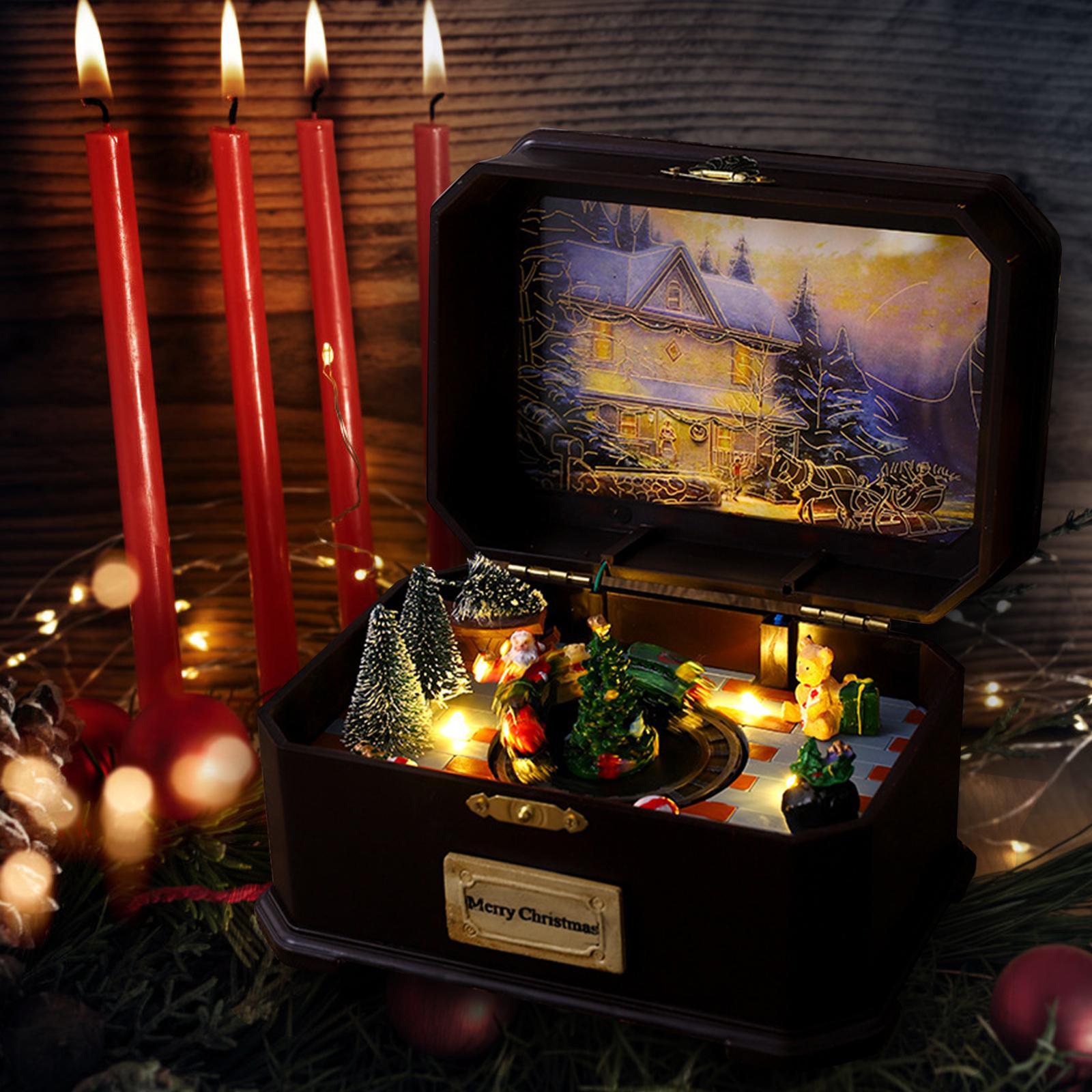 Xmas Music Box Decor Christmas Retro Creative Glow Tabletop Luminous Musical Box for Home Decoration Holiday Party