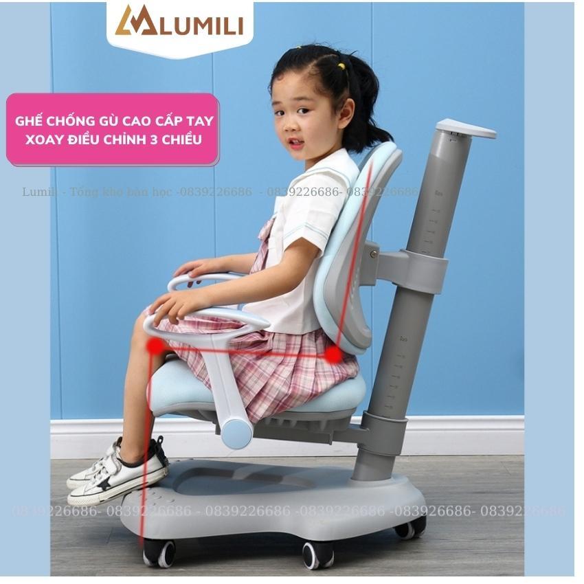 Bàn học chống gù chống cận lumili ABC house mặt bàn gỗ tự nhiên cao cấp bàn ghế học sinh thông minh