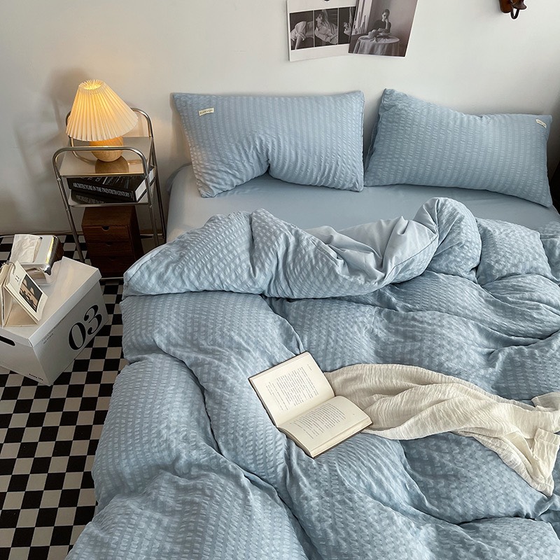 Bộ chăn ga gối cotton tici dum kẻ sọc Lidaco decor phòng ngủ vintage đủ mọi cỡ nệm