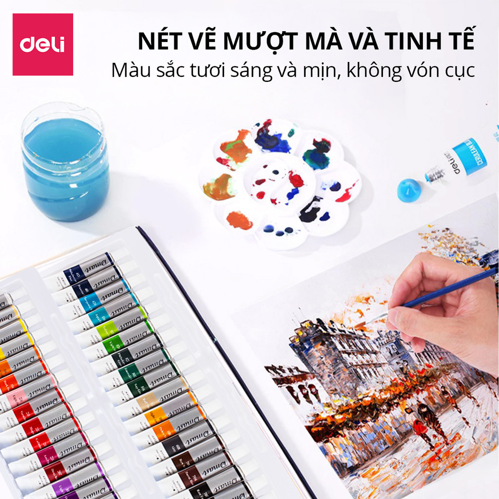 Màu Acrylic Dmast Tuýp 12ml 12/24/36 Màu Deli Cao Cấp Chống Thấm Nước Khô Nhanh Không Phai Màu Vẽ Trên Mọi Chất Liệu