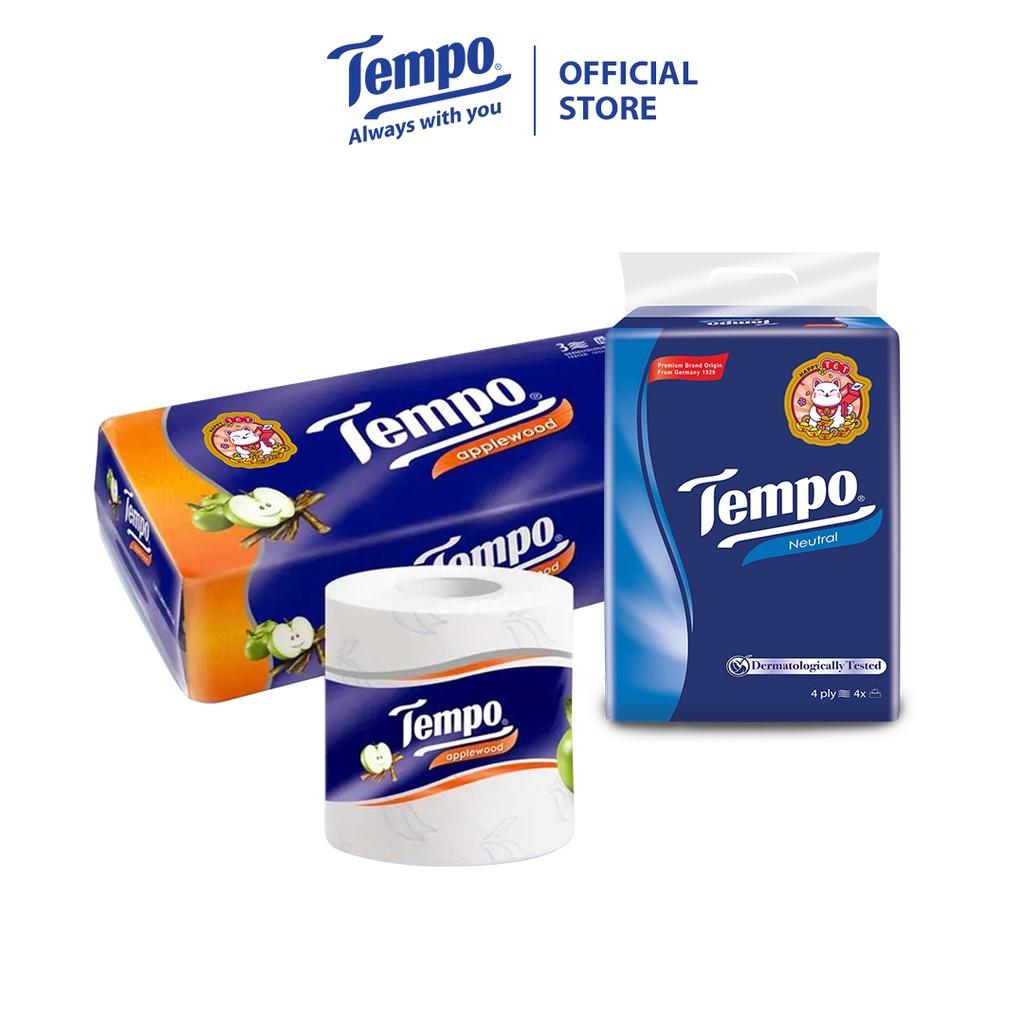 1 Lốc Tempo cao cấp Giấy vệ sinh Toipa & 1 Lốc Khăn giấy rút Softpack