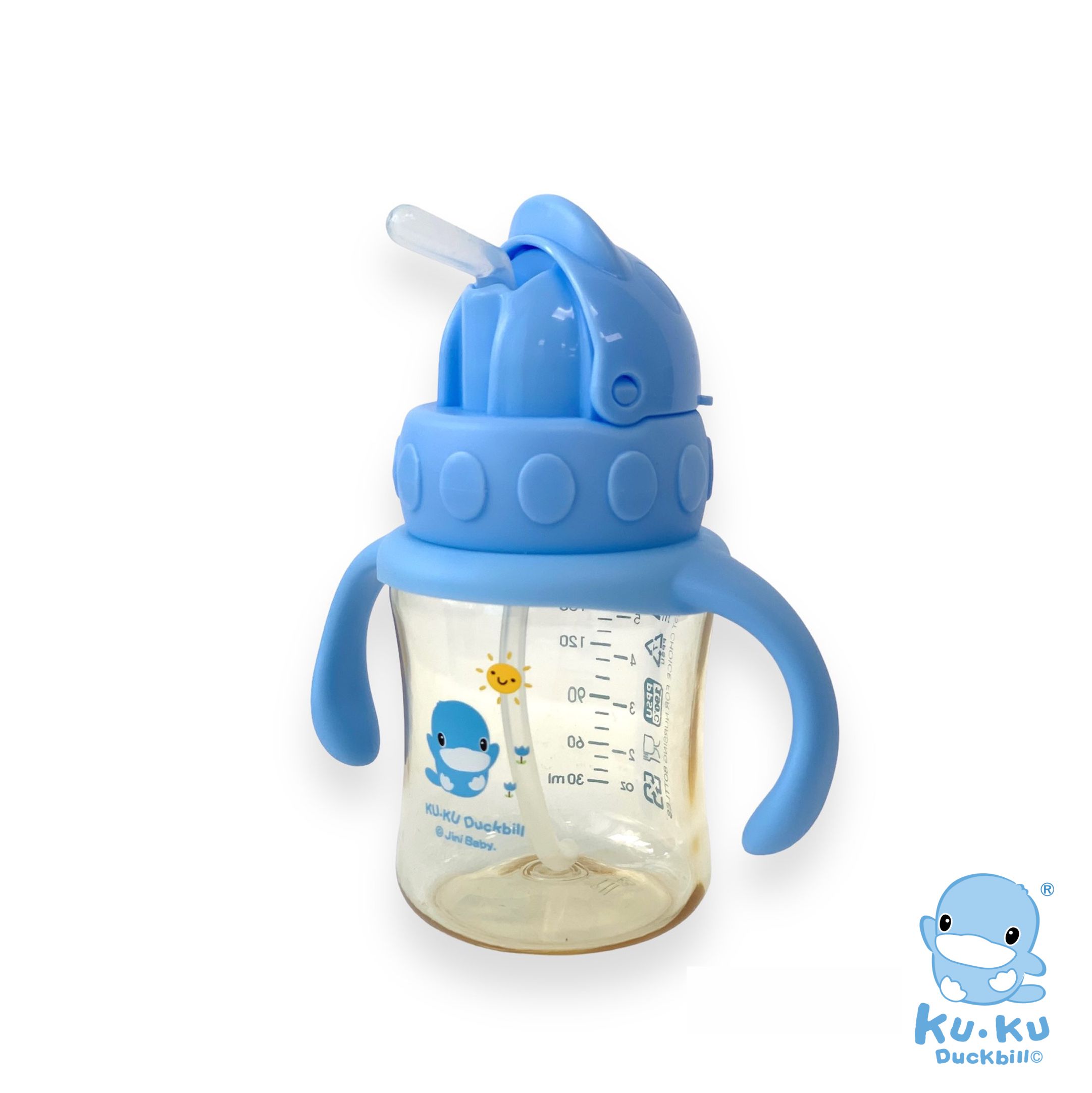 BÌNH UỐNG NƯỚC ỐNG HÚT CÓ TAY CẦM NHỰA PPSU KUKU KU5881A -140ML