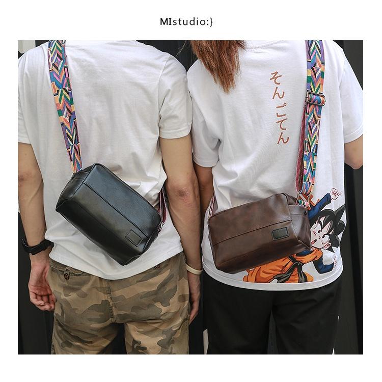 TÚI ĐEO CHÉO DA PU NAM NỮ PHỐI DÂY THỔ CẨM CÁ TÍNH PHONG CÁCH UNISEX DẠNG TRỐNG