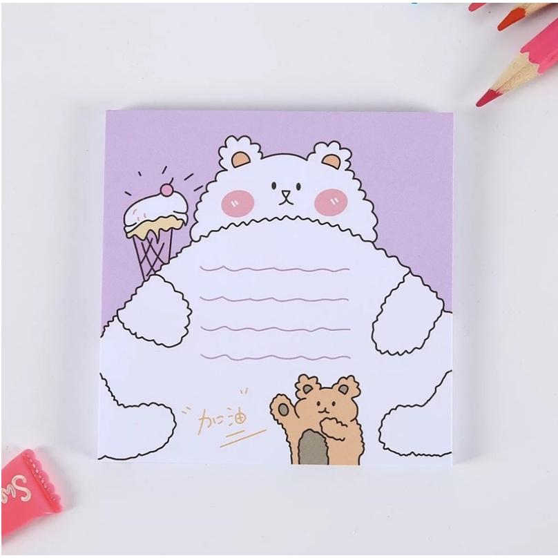 Set 50 tờ giấy note tím pastel hình gấu - Set giấy ghi chú tone tím có keo dán