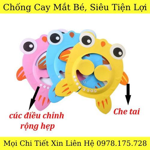 Mũ Gội Đầu Cho Bé Hình Cá Chắn Nước, Chắn Bọt Mắt Siêu Tiện Lợi