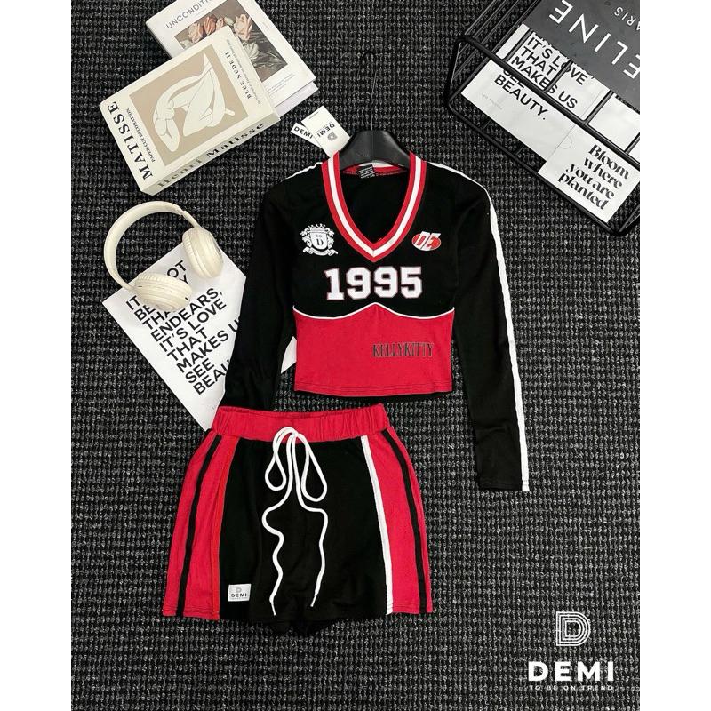 Set áo cổ tim 1995 KellyKitty tay sọc chân váy phối De