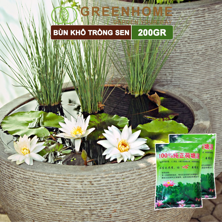 Bùn khô trồng hoa sen, gói 200gr, phù hợp cây thuỷ sinh, ngập nước, cho hoa to, lâu tàn, tốt lá Greenhome