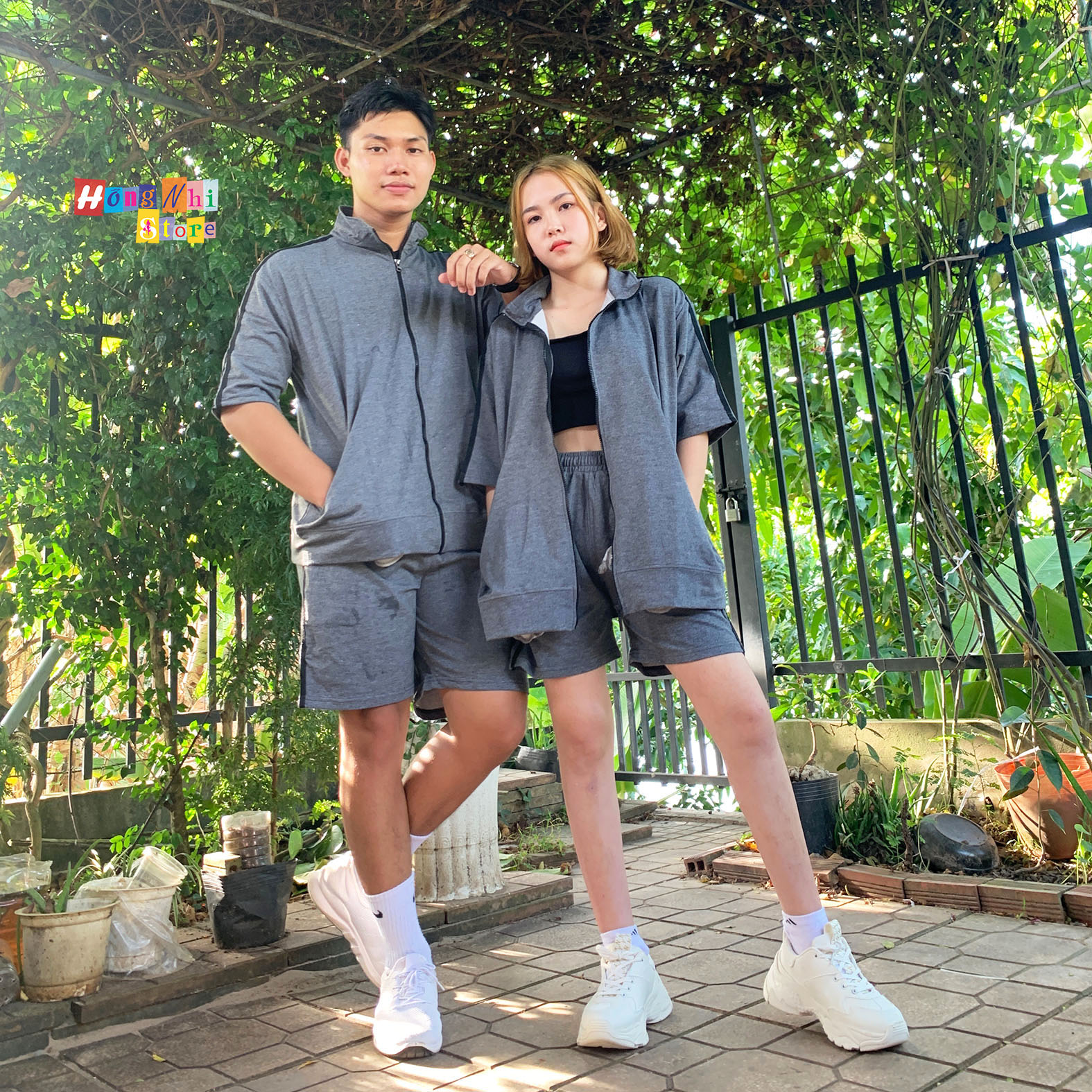 Set Bộ Thể Thao Oversize Ulzzang Unisex Áo Khoác Tay Ngắn Quần Short Màu Xám Cao Cấp - MM