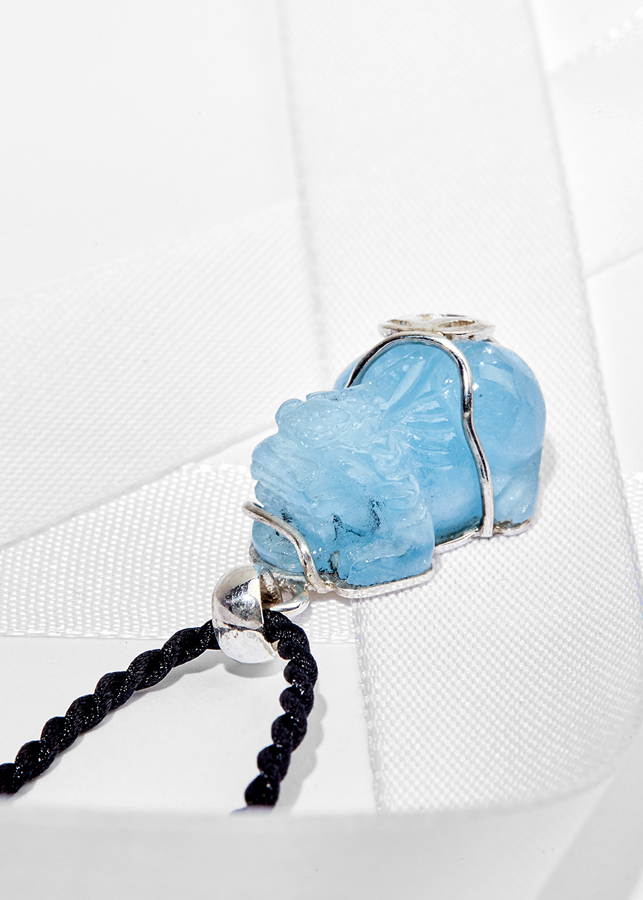Mặt dây chuyền Tỳ Hưu đá Aquamarine bọc bạc Ngọc Quý Gemstones
