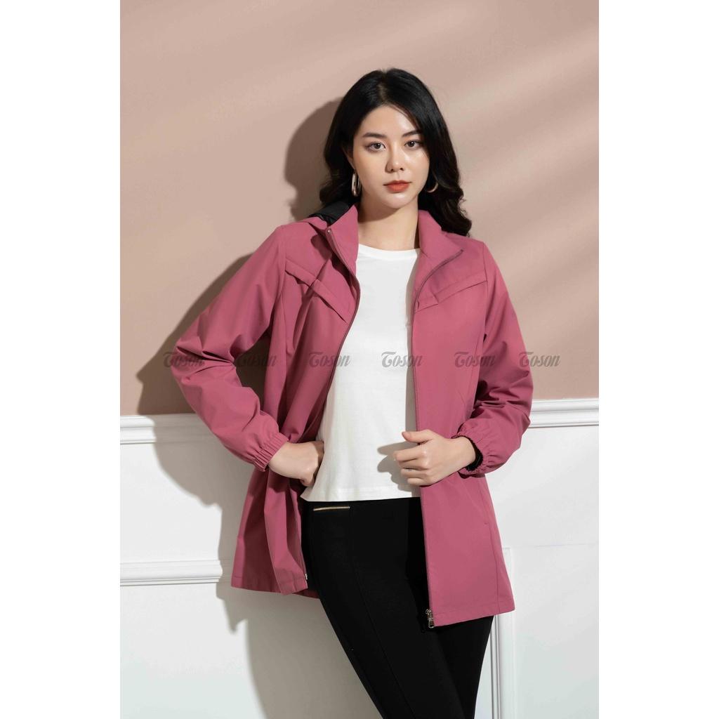 Áo khoác gió Hồng đỗ dáng dài có mũ - TOSON - AGD04P31