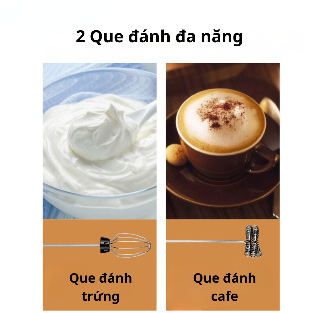 Máy đánh bọt cầm tay KHÔNG DÂY LB-02018 đa năng 2in 1, đánh trứng, tạo bọt, có sạc USB tiện lợi - DELIYA - HÀNG CHÍNH HÃNG