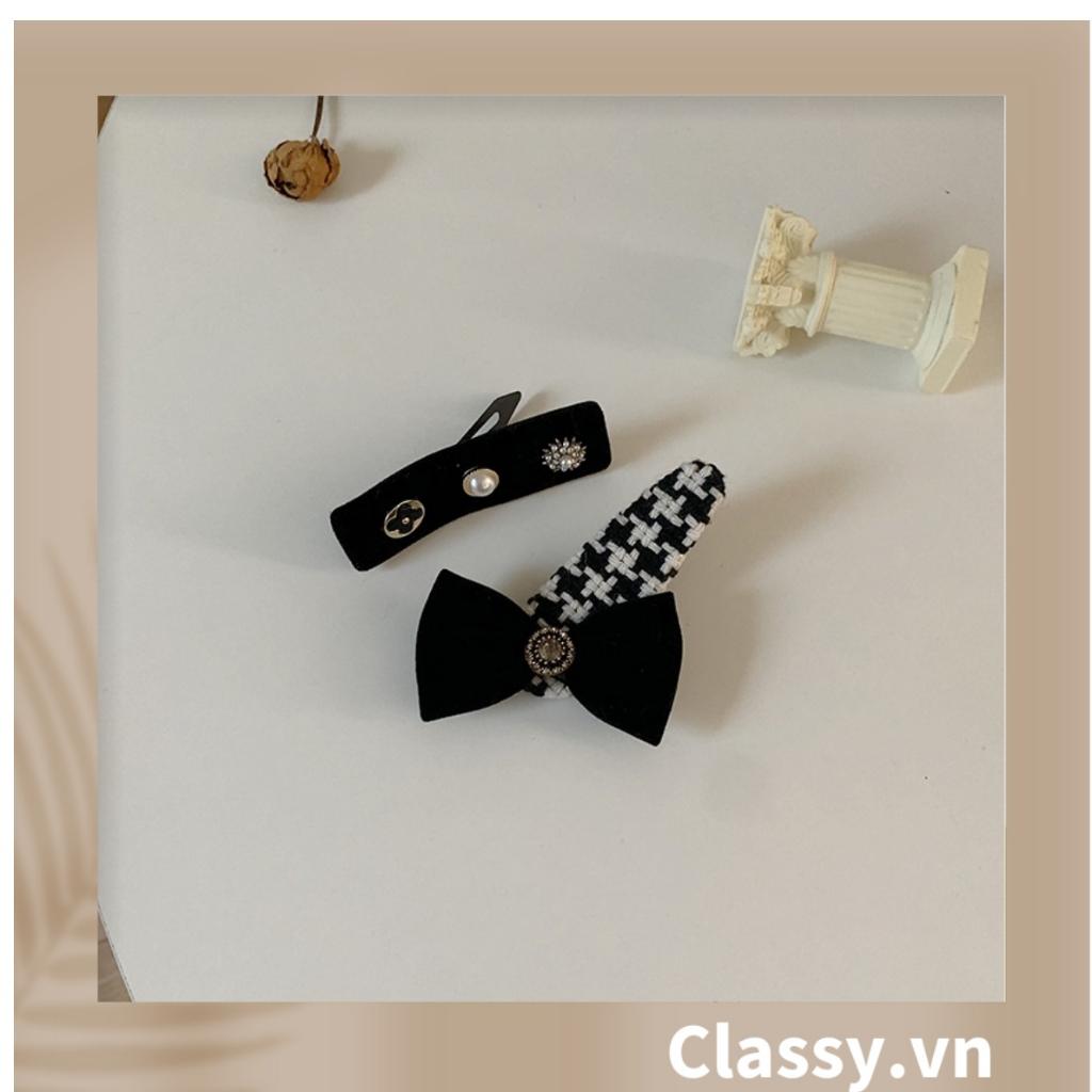BST Kẹp tóc Classy dạng clip họa tiết kẻ sọc trắng đen caro hot hit bản lớn bọc vải chanh sả sả chanh PK945