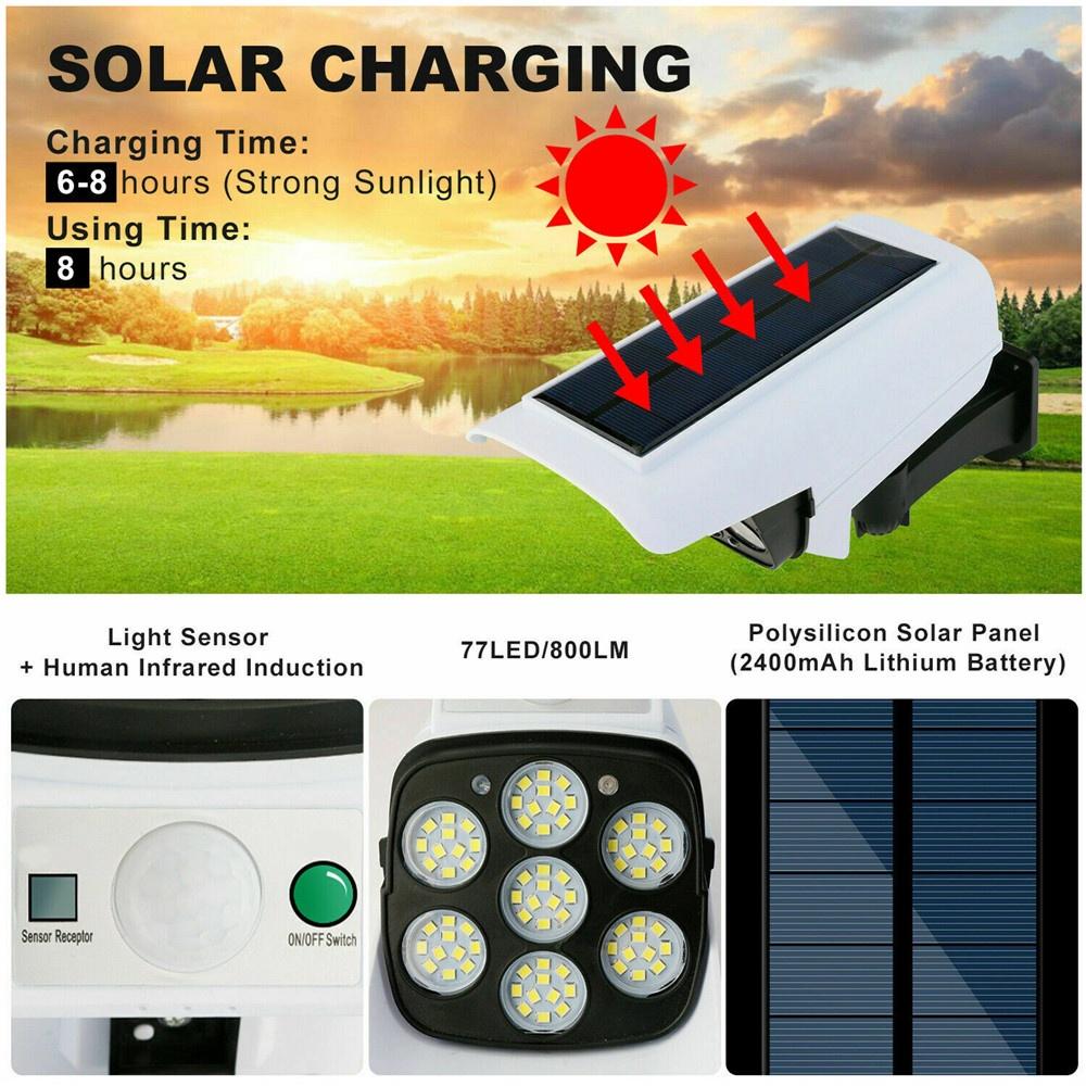 Đèn LED 77 Bóng 77 Bóng Cảm Biến Chuyển Động Sử Dụng Năng Lượng Mặt Trời Chống Thấm Nước IP65 Không Dây Cảm Biến Chuyển Động Ngoài Trời Kèm Phụ Kiện