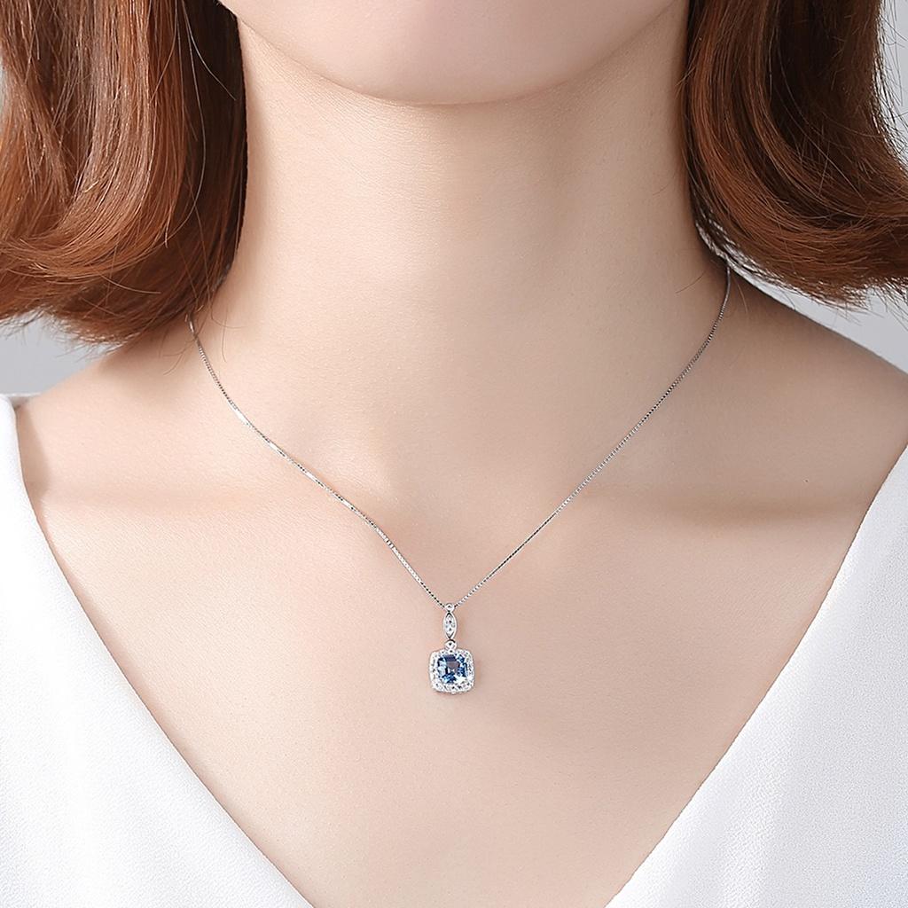 Dây Chuyền Bạc Nữ S925 Xi Bạch Kim Cao Cấp, Vòng Cổ Đính Đá Topaz Xanh Tự Nhiên Sang Trọng - DB2806 - Bảo Ngọc Jewelry