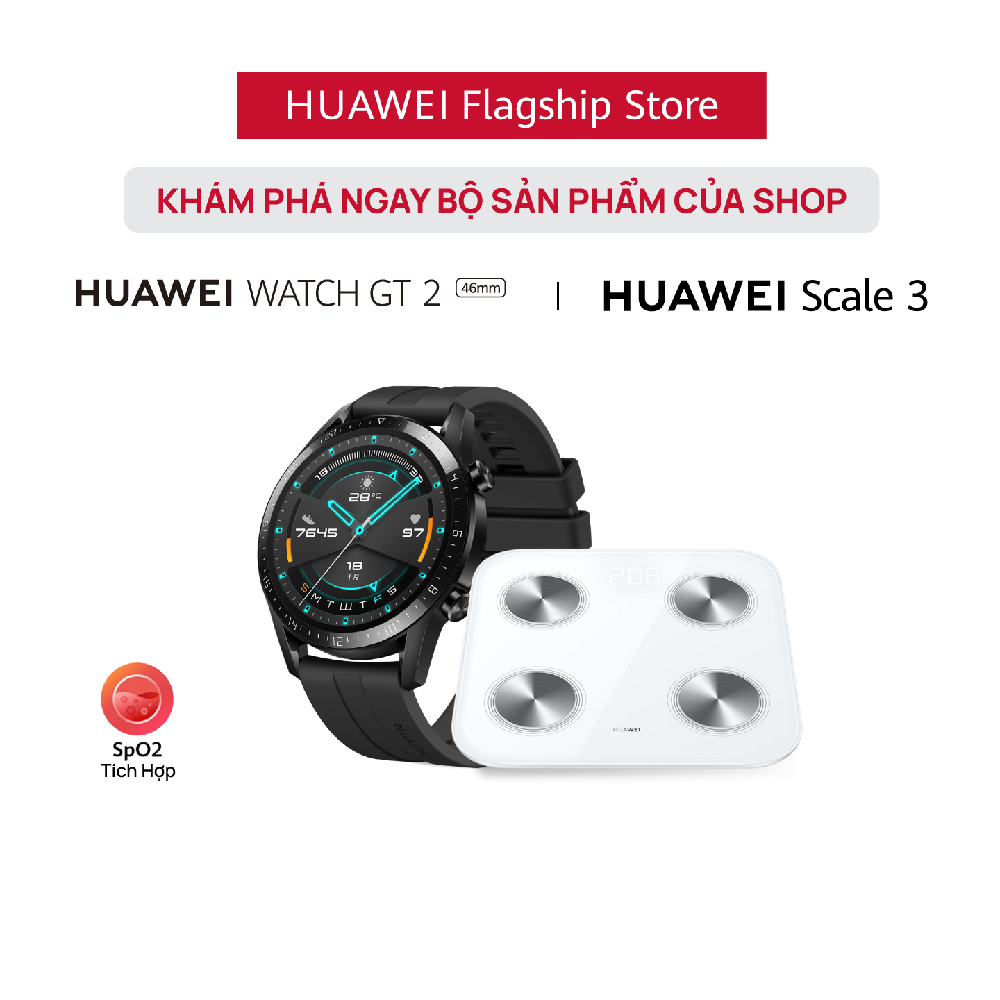 Bộ Sản Phẩm Huawei (Đồng Hồ Thông Minh HUAWEI Watch GT2 + Cân Điện Tử HUAWEI Scale 3) | Hàng Chính Hãng