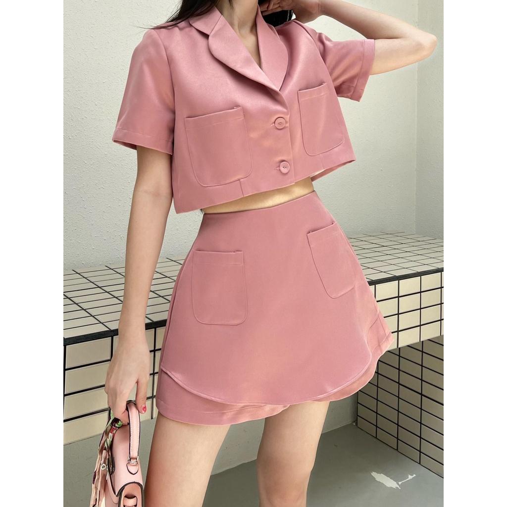 RECHIC Áo croptop Haruna kiểu cổ vest trẻ trung thanh lịch phù hợp đi làm