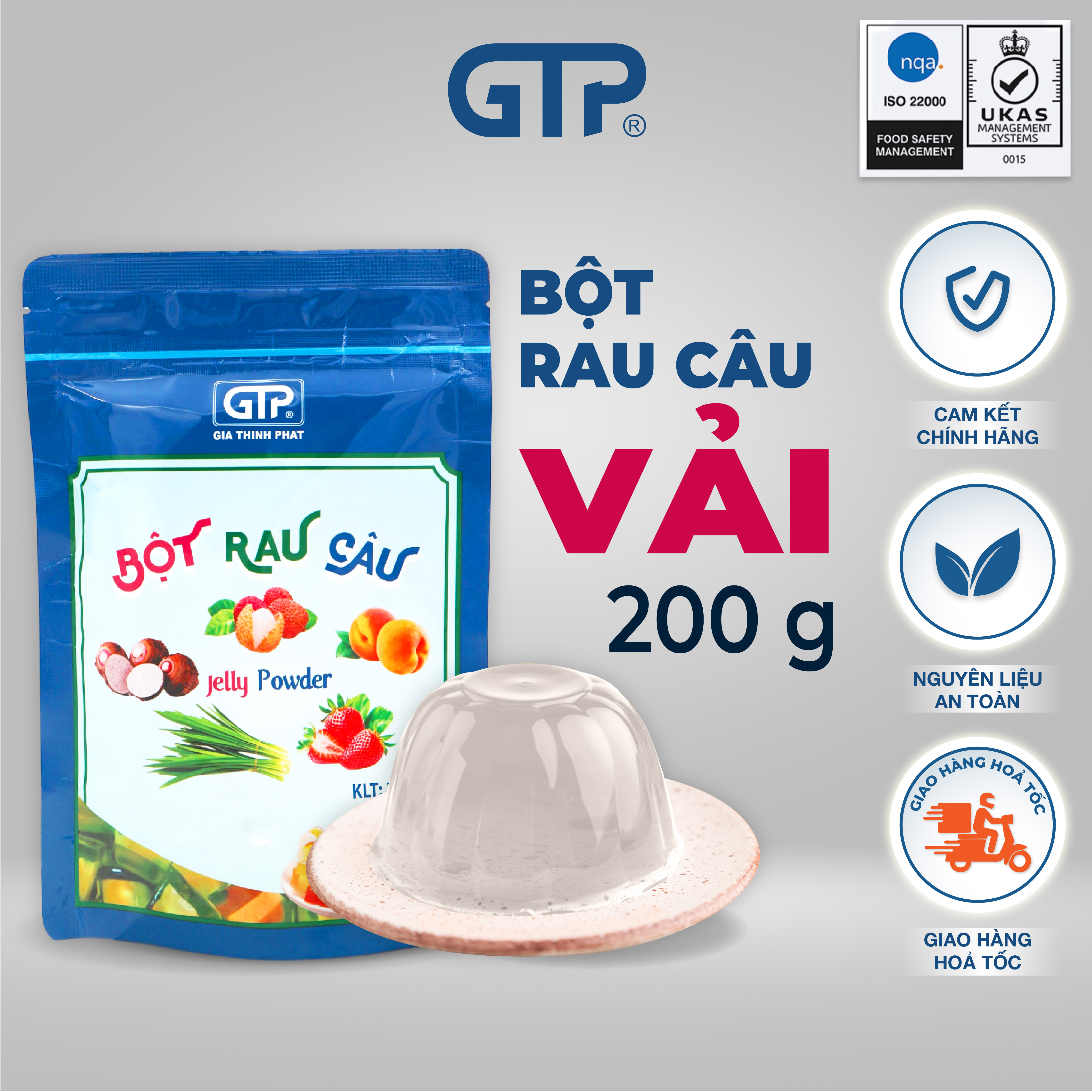 Bột Rau Câu (Jelly)  hương Vải(200g/gói). Bột rau câu giòn dẻo