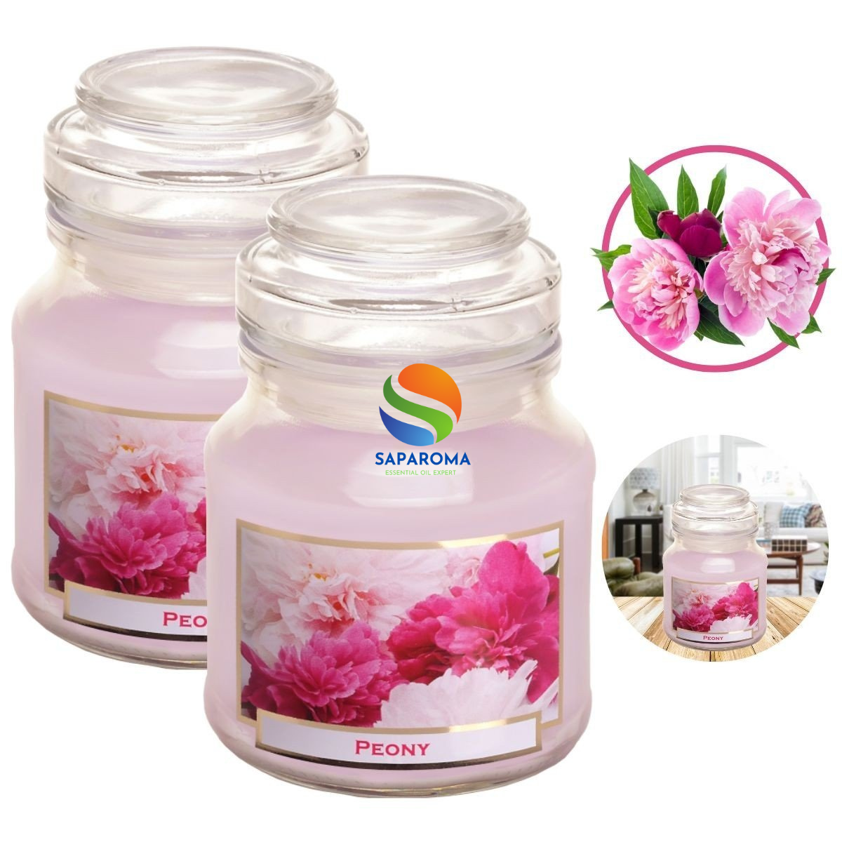 Combo 2 Hũ nến thơm Bartek Peony 130g QT0041 - hoa mẫu đơn, trang trí, thơm phòng, thư giãn, Hỗ trợ khử mùi