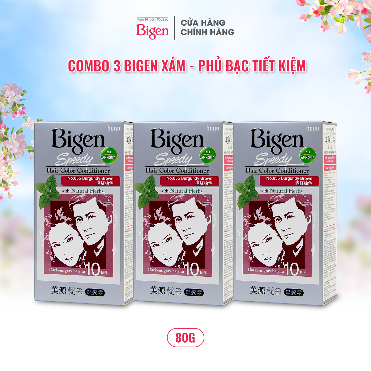 Combo 3 hộp thuốc nhuộm phủ bạc Bigen Conditioner nhuộm phủ bạc hoàn toàn, giá tiết kiệm 80mlx3 dạng kem