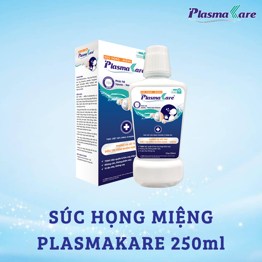 Nước súc họng miệng nano bạc PlasmaKare giảm rát họng, dịu cơn ho, phòng tái phát VlÊM họng chai 250ml