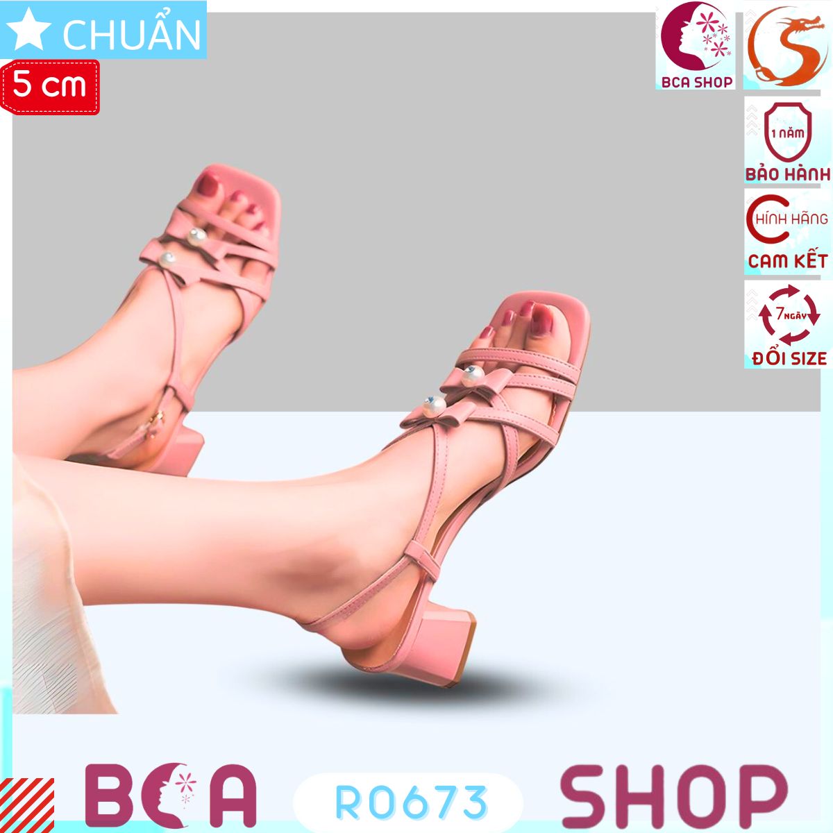 Sandal nữ gót vuông cao 5 phân RO673 ROSATA tại BCASHOP đính nơ kèm ngọc trai vừa sang trọng vừa điệu đà cực xinh