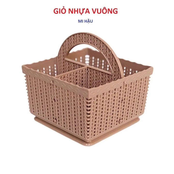 Giỏ đựng đồ nhựa vuông 3 ngăn có quai xách đa năng kích thước 15 cm x 15 cm x 18 cm