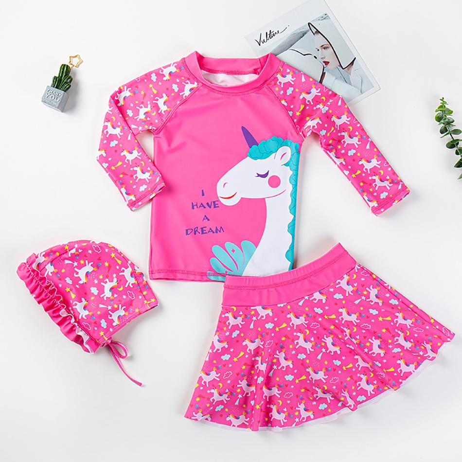 Đồ Bơi Bé Gái UV Bảo Vệ Tay Dài Kỳ Lân Trẻ Em Bơi Bé Gái Đồ Bơi Tắm Quần Áo Bể Bơi Cho Bé Mặc Đi Biển JYF