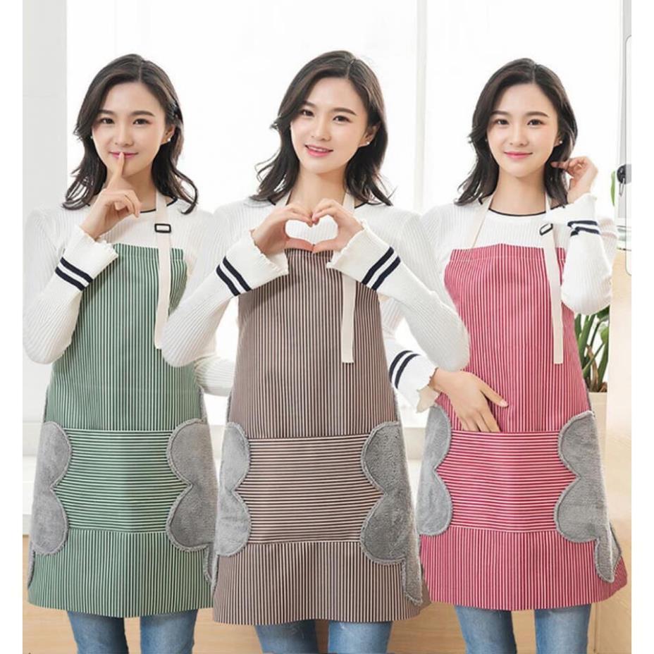 Tạp Dề Kẻ Hoa Có Khăn Lau Tay Bên Hông, Tạp Dề Chống Thấm Nước