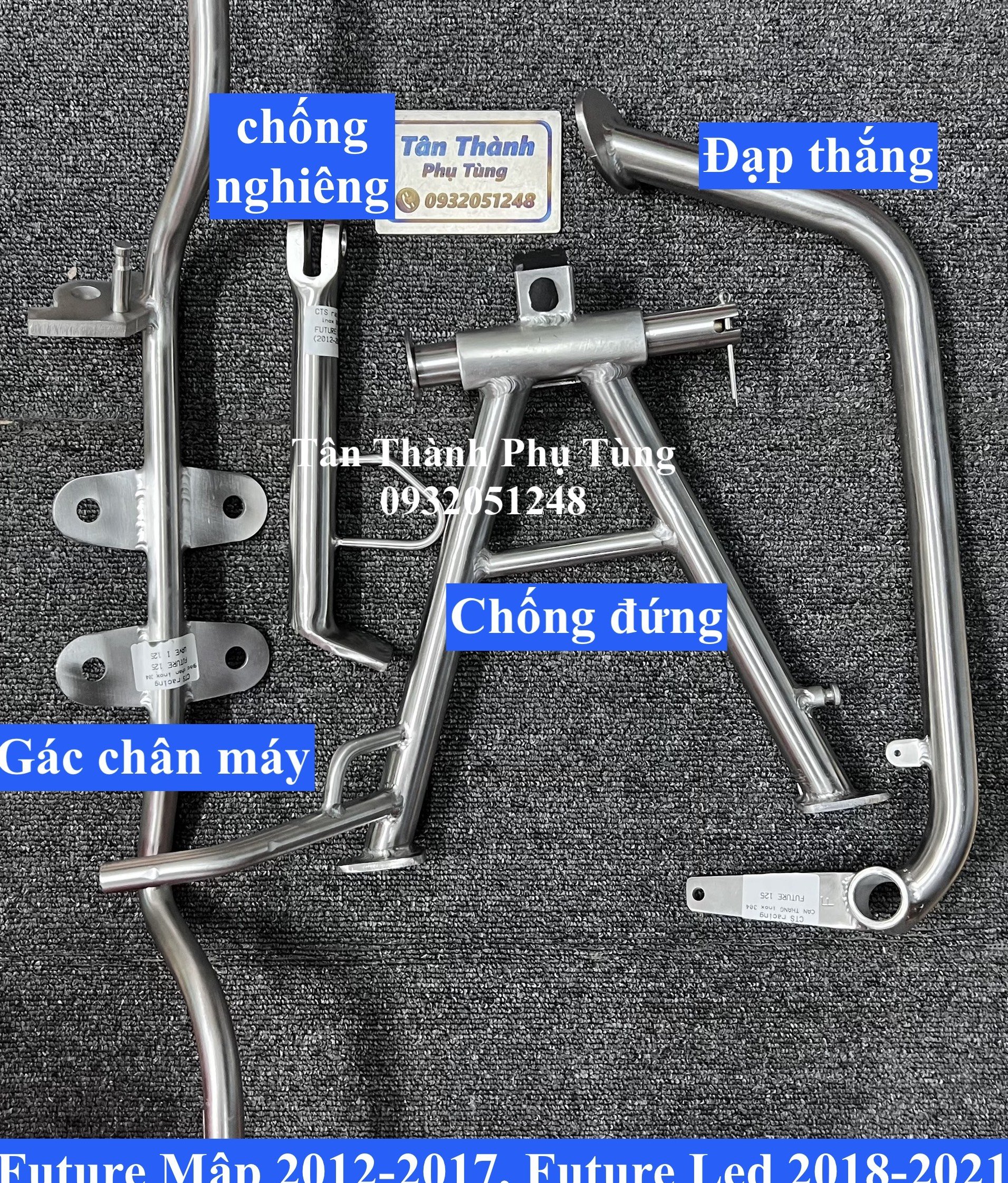 Chống đứng, chống nghiêng, Gác chân máy, đạp thắng inox dành cho Future led, Future Mập