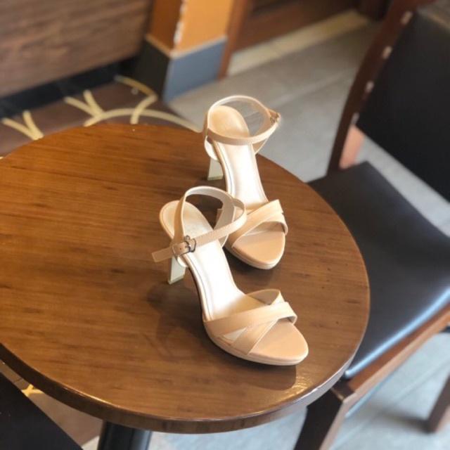 SD15 - Sandal quai chéo da lì đúp đế gót trụ mảnh 9p VNXK cực chắc chân phù hợp đi làm , dự tiệc