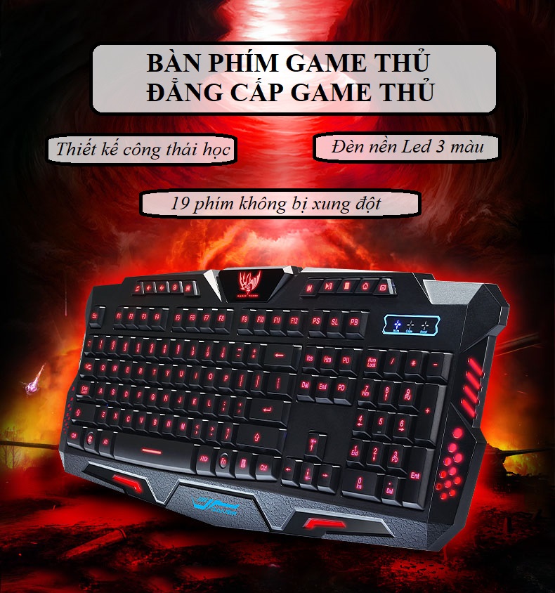 Bàn Phím Game Thủ Có Dây 3 Màu Led M-200, Có Lỗ Thoát Nước, Có Thể Điều Chỉnh Chiều Cao Bàn Phím(Hàng Nhập Khẩu)