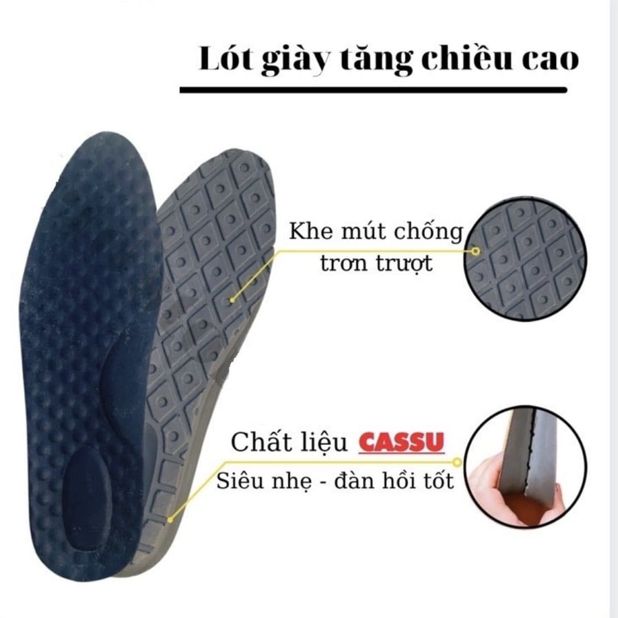 Lót Giày Tăng Chiều Cao 3cm Mặt Da Siêu Êm Cao Cấp D10