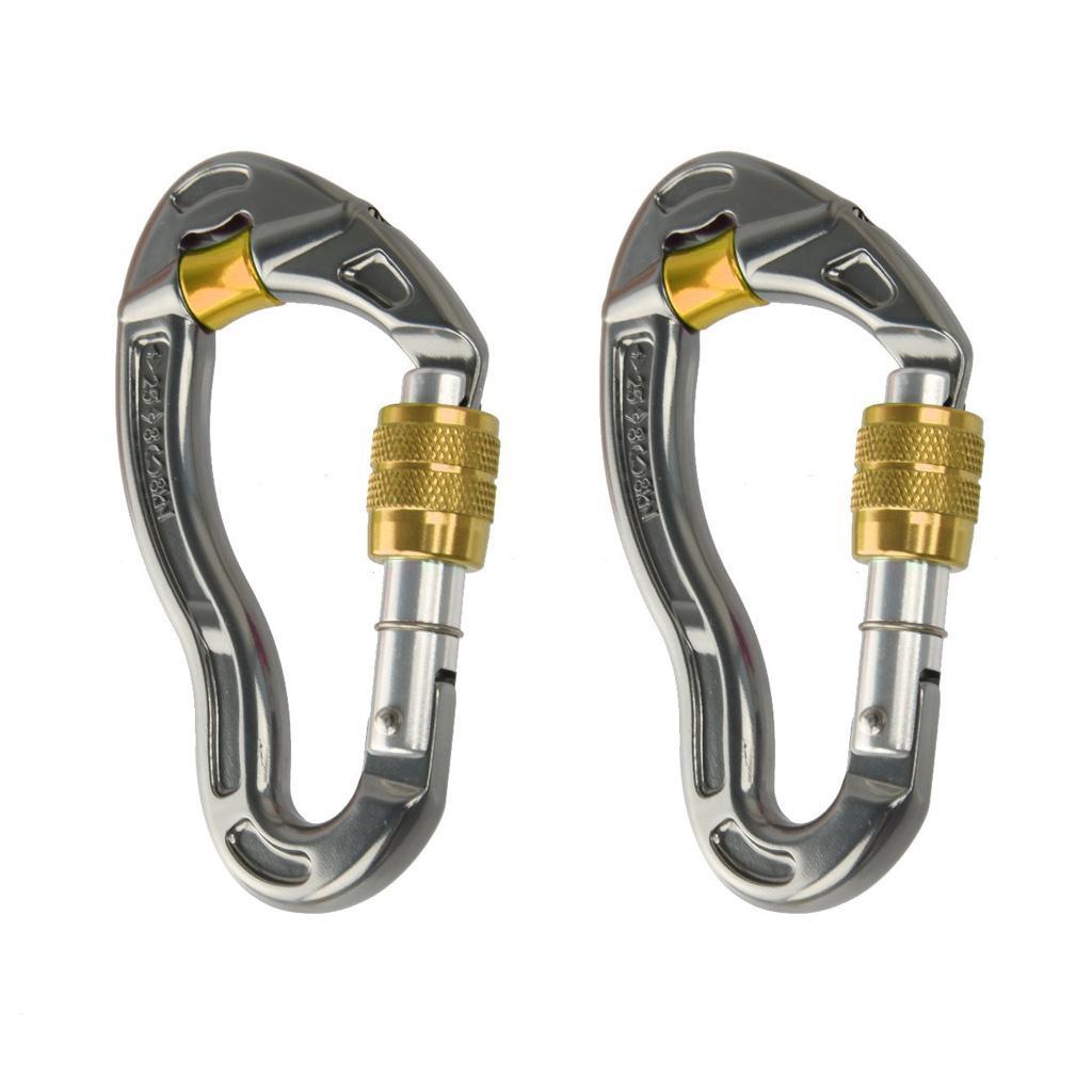 2x 25KN Climbing Safety Rappelling Screw Locking Carabiner Gear Equipment