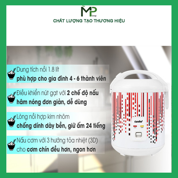 Nồi cơm điện nắp gài Comfee 1.8 lít CR-CM1820D - Hàng chính hãng