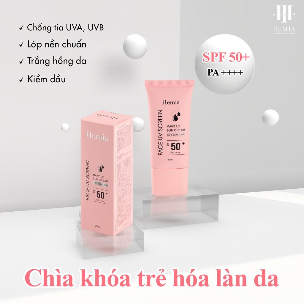 Kem chống nắng Hemia 50ml chính hãng dưỡng trắng nâng tone SPF50+ thấm mướt nhanh, mịn màng