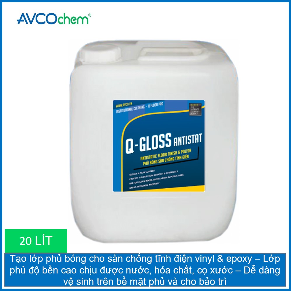 Phủ Bóng Sàn Chống Tĩnh Điện gốc Acrylic AVCOChem - Q-GLOSS ANTISTAT -  Bóng Bền Đẹp - can 20 lít - Hàng Chính Hãng