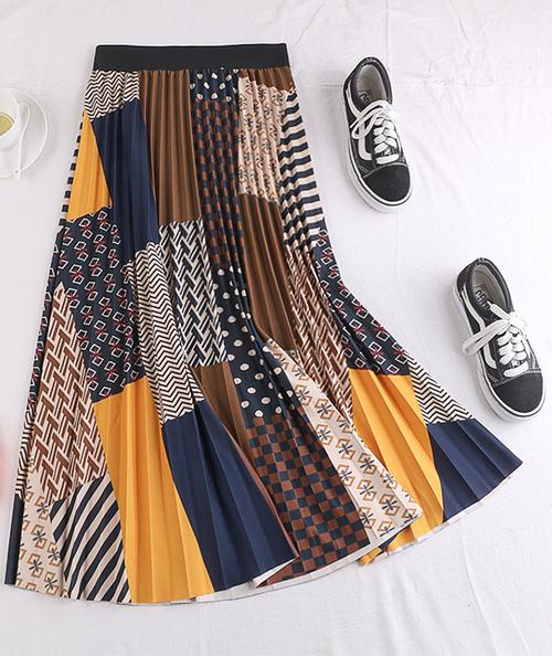 Chân váy xếp ly Vintage dáng dài chất không nhăn VAY35 phối nhiều màu