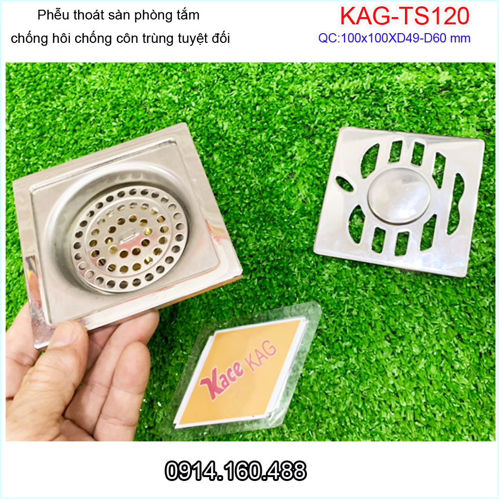 Thoát sàn 10x10cm KAG-TS120 đế đạn, Hố ga trái táo nhà tắm ống từ D49-60  thoát nước nhanh  chăn tóc tốt dễ sửa chữa
