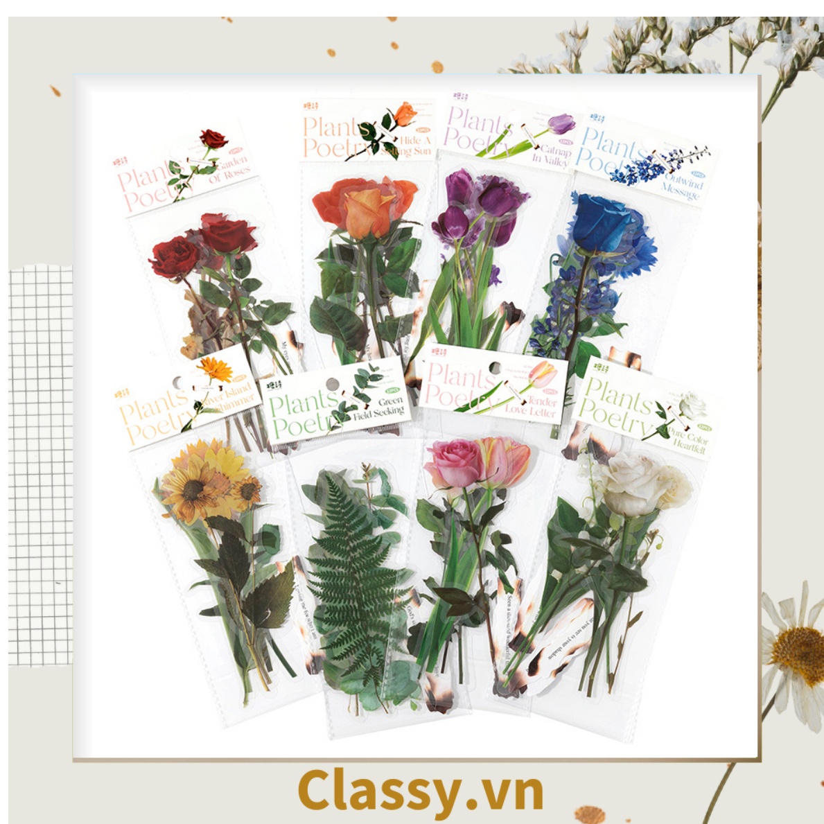 08 miếng Sticker Vintage hình hoa nhỉ thanh lịch PK1710