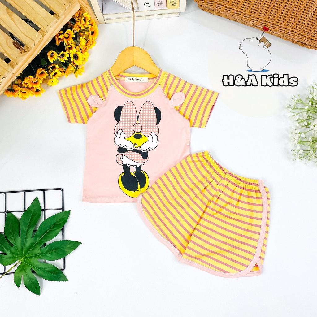 Bộ ngắn tay thun lạnh in hình phối tay và quần sọc sệt cho bé trai bé gái HÀNG CHUẨN LOẠI 1