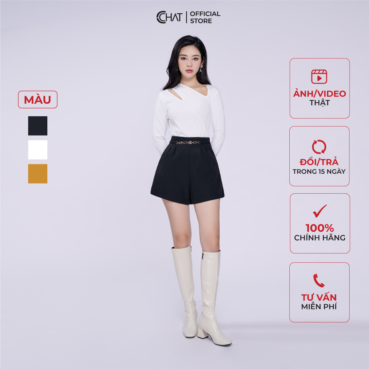 Quần Đùi Nữ Cạp Liền Khuy Thân Trước Chất Liệu Tuytsi Cao Cấp 13ONS2001AT