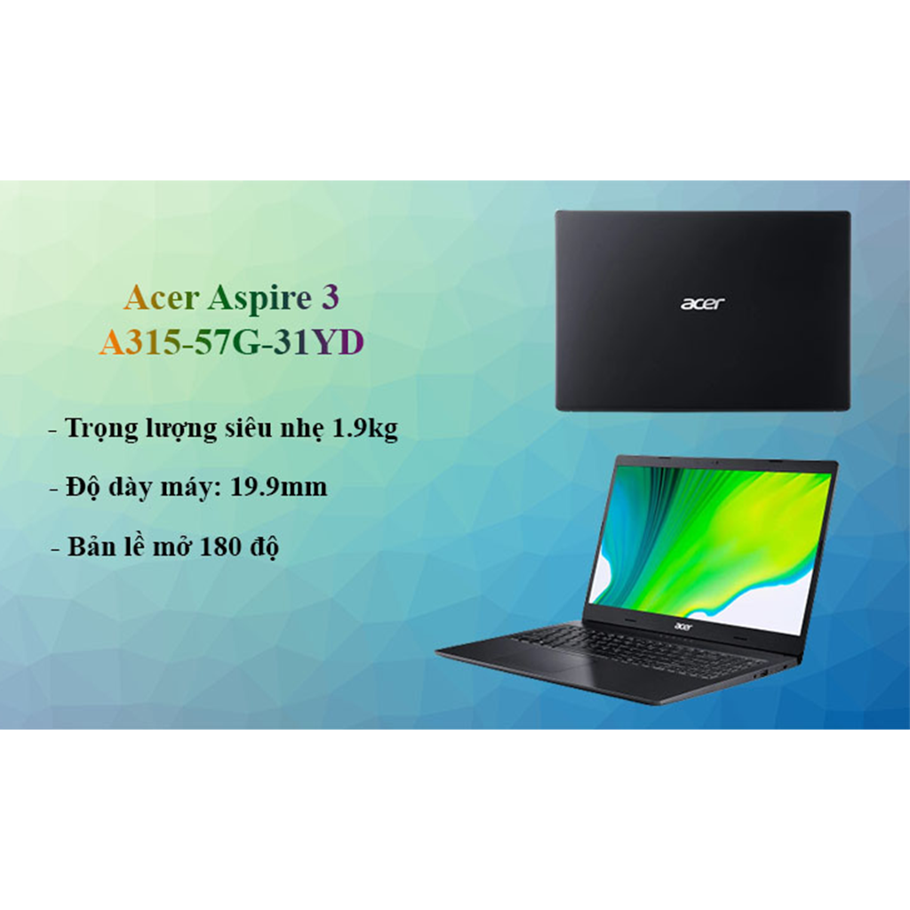 Laptop Acer Aspire A315-57G-31YD (NX.HZRSV.008) (i3 1005G1/4GB RAM/256GB SSD/MX330 2G/15.6 inch FHD/Win 10/Đen) (Hàng Chính Hãng)